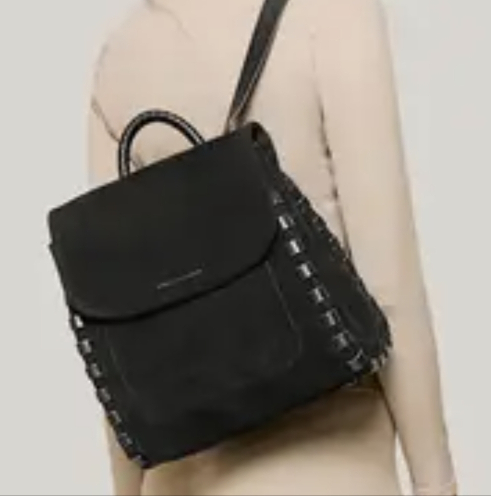 Aimee Kestenberg Zen Black Genuine Suede Leather Backpack Bag